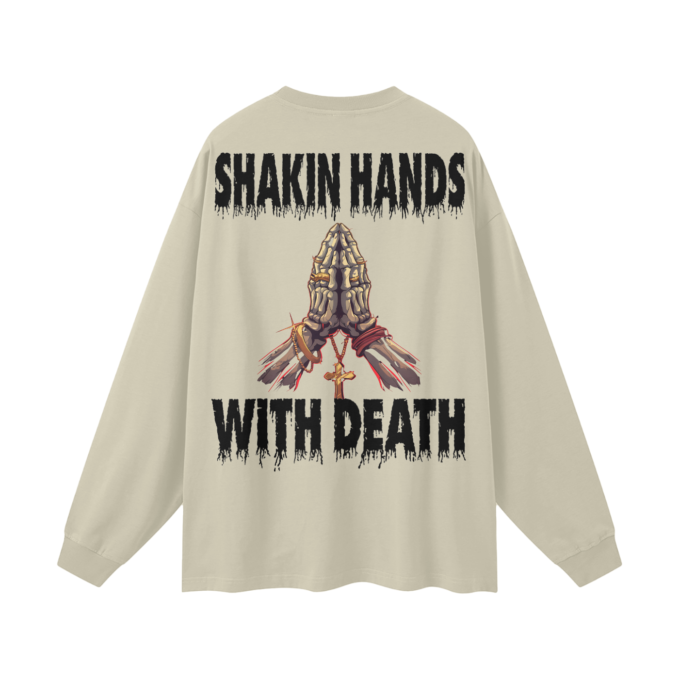 SHAKIN HANDS WITH DEATH 305G FOG 100% Cotton Long Sleeve Tee