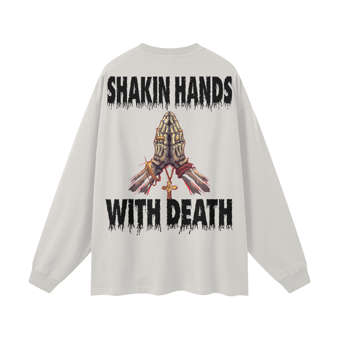 SHAKIN HANDS WITH DEATH 305G FOG 100% Cotton Long Sleeve Tee