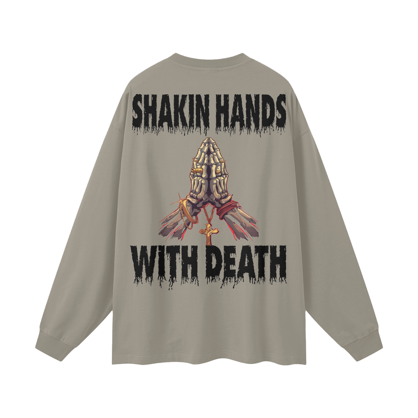 SHAKIN HANDS WITH DEATH 305G FOG 100% Cotton Long Sleeve Tee