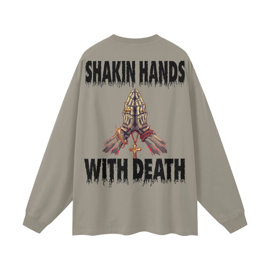 SHAKIN HANDS WITH DEATH 305G FOG 100% Cotton Long Sleeve Tee