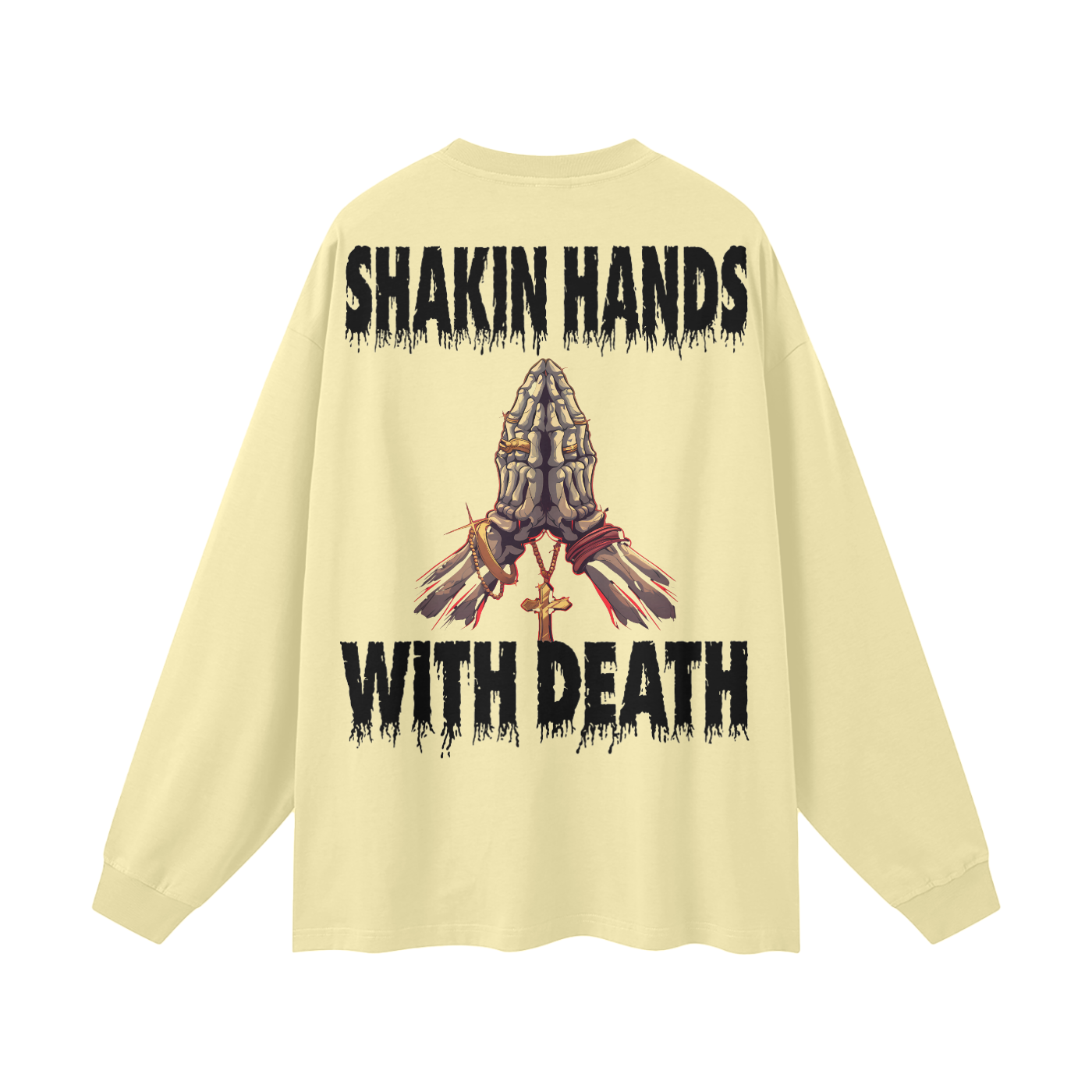 SHAKIN HANDS WITH DEATH 305G FOG 100% Cotton Long Sleeve Tee