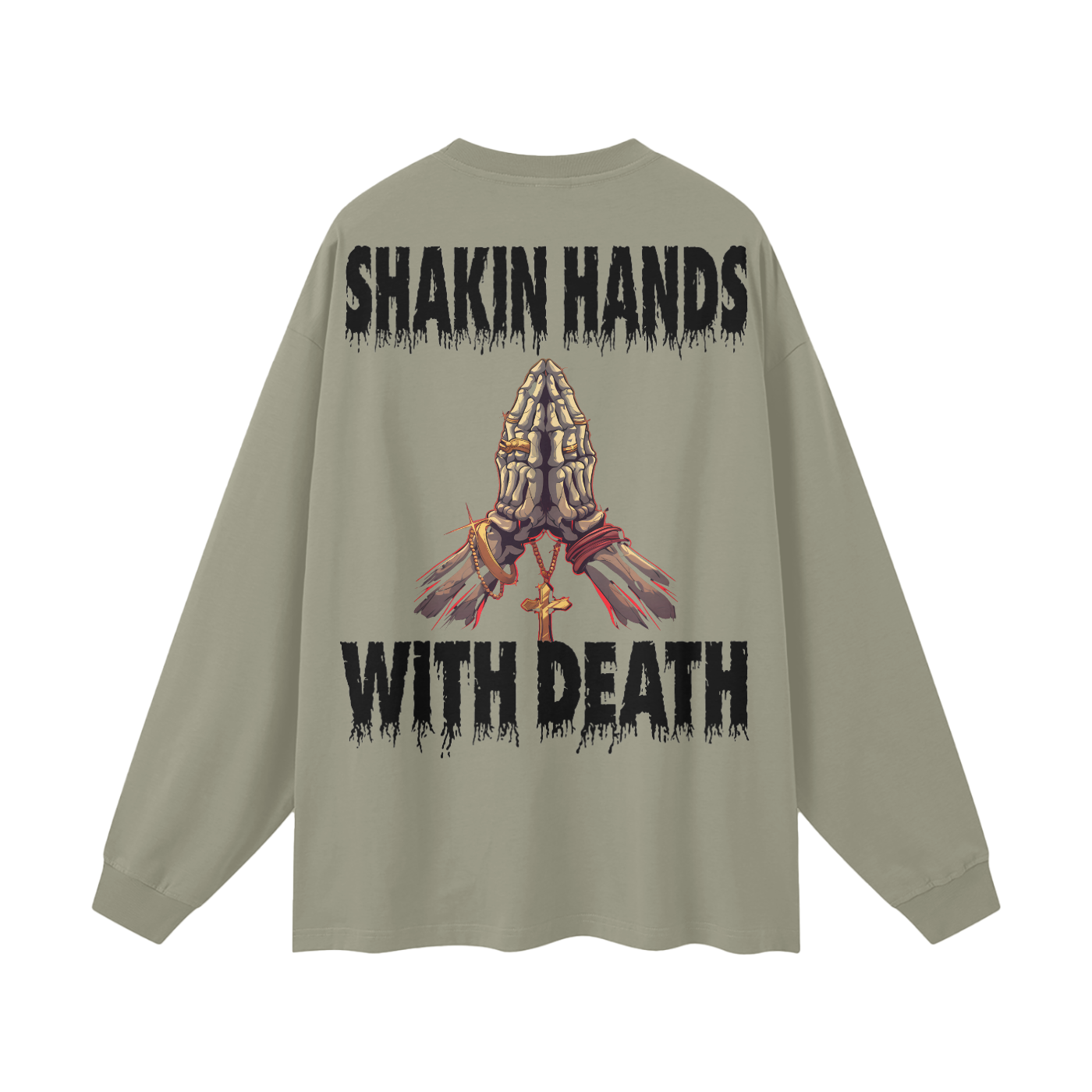 SHAKIN HANDS WITH DEATH 305G FOG 100% Cotton Long Sleeve Tee