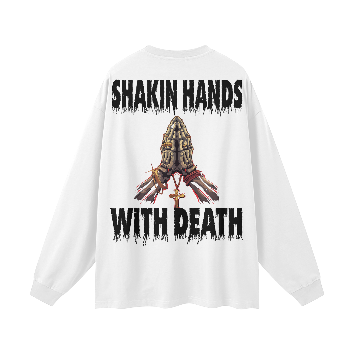 SHAKIN HANDS WITH DEATH 305G FOG 100% Cotton Long Sleeve Tee